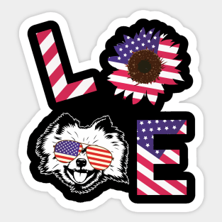 Cool US Flag Sunflowers Glasses Dog Face LOVE Pomeranian Dog Americans Independence USA July 4th Day Sticker